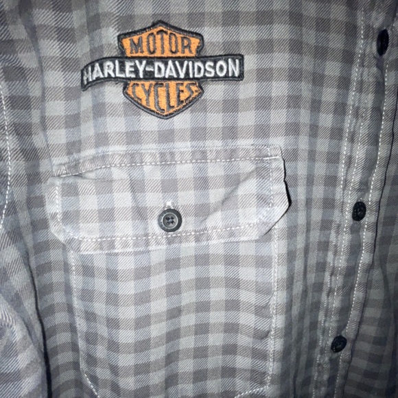 HARLEY DAVIDSON Mens Grey Plaid Short Sleeve Button up Shirt SZ L - Picture 4 of 5
